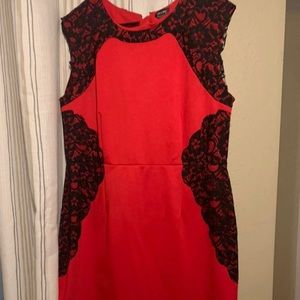 Red and black lace cocktail dress